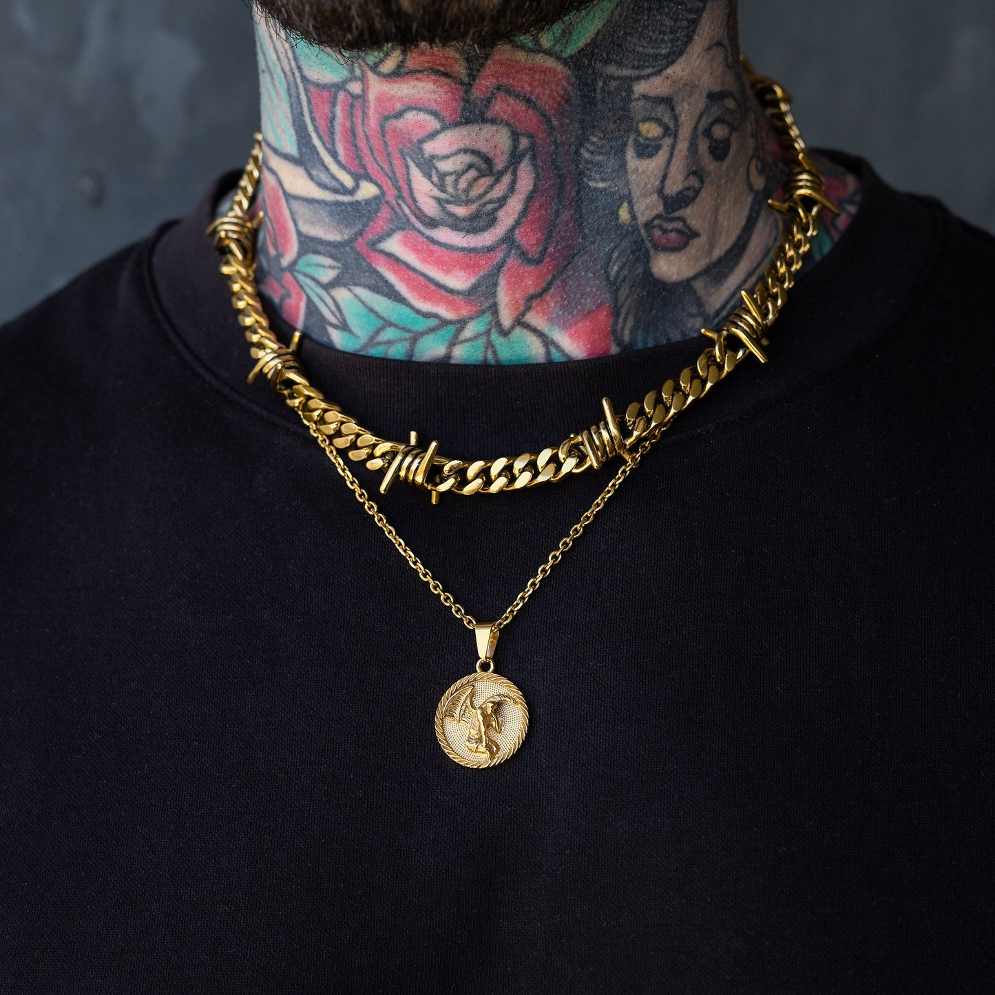 9mm Barbed Wire Cuban Chain (Gold)