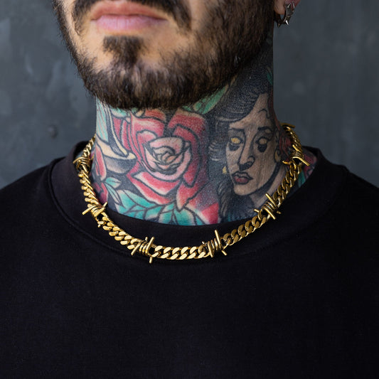 9mm Barbed Wire Cuban Chain (Gold)